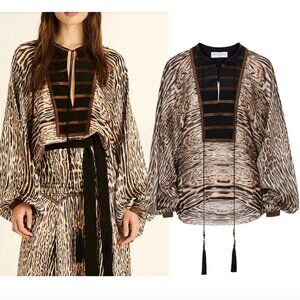 AMANDA WAKELEY Ocelot print silk boho top UK 8 US 4 S